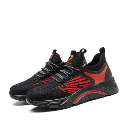 Aidos™ J3 Black-Red Steel Toe Work Sneakers — Lightweight, Breathable, Anti-Slip Safety Shoes for Men