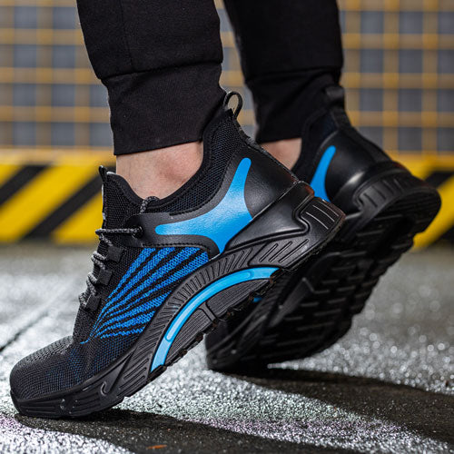 Aidos™ J3 Black-Bleu Steel Toe Work Sneakers — Lightweight, Breathable, Anti-Slip Safety Shoes for Men