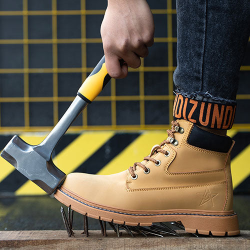 Boreas™ Brown Steel Toe Work Boots — Heavy-Duty, Slip-Resistant, Lightweight Safety Boots for Men