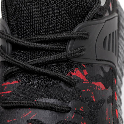 Calypso™ Camo Steel Toe Sneakers — Lightweight, Anti-Slip, Shock-Absorbing Safety Shoes (Black/Red)