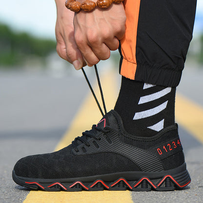 Tyche™ Black-Red Steel Toe Work Sneakers — Lightweight, Breathable, Slip-Resistant Safety Shoes