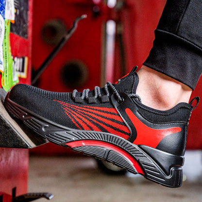 Aidos™ J3 Black-Red Steel Toe Work Sneakers — Lightweight, Breathable, Anti-Slip Safety Shoes for Men