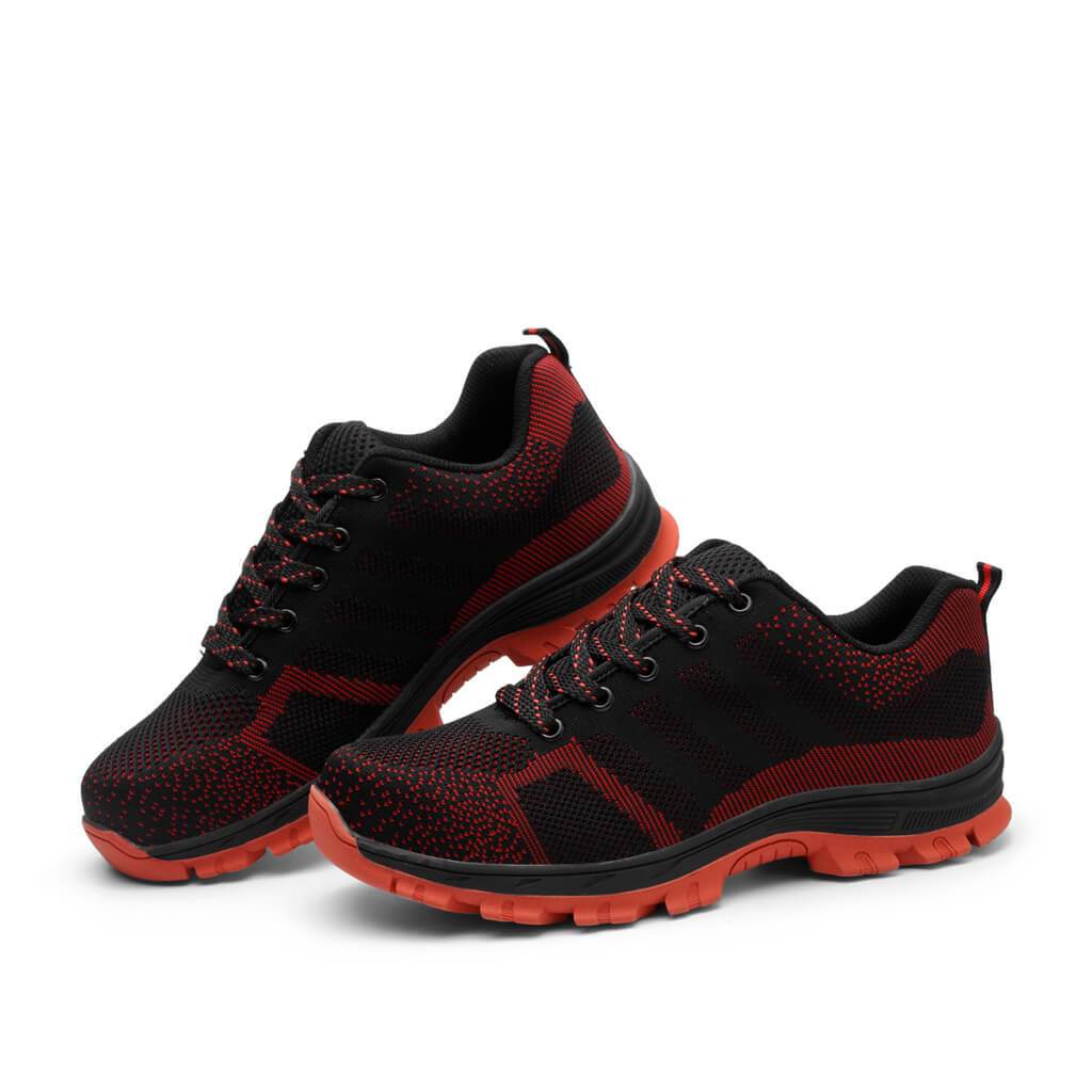 Algos™ Black-Red Steel Toe Work Sneakers — Lightweight, Breathable, Anti-Slip Safety Shoes for Men