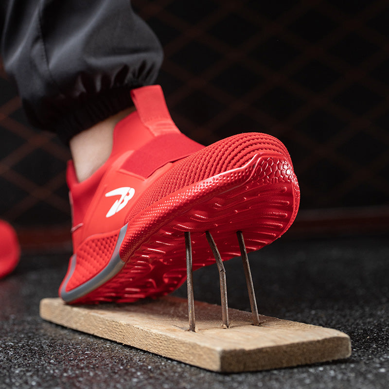 Orion™ J3 Steel Toe Slip-On Sneakers — Lightweight, Anti-Slip, Shock-Absorbing Safety Shoes (Red)