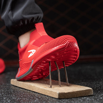 Orion™ J3 Steel Toe Slip-On Sneakers — Lightweight, Anti-Slip, Shock-Absorbing Safety Shoes (Red)