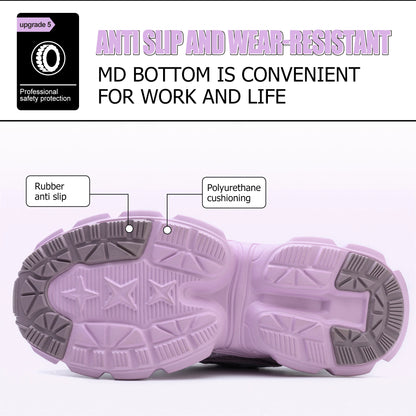 Electrona™ Umburlly Women’s Steel Toe Sneakers — Lightweight, Anti-Puncture, Breathable Safety Shoes (Violet)
