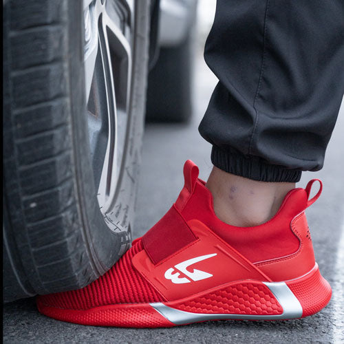 Orion™ J3 Steel Toe Slip-On Sneakers — Lightweight, Anti-Slip, Shock-Absorbing Safety Shoes (Red)