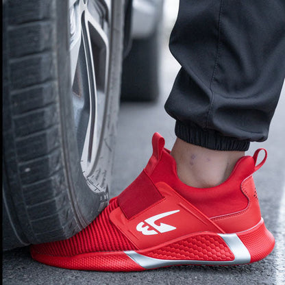 Orion™ J3 Steel Toe Slip-On Sneakers — Lightweight, Anti-Slip, Shock-Absorbing Safety Shoes (Red)