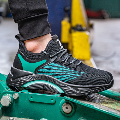 Aidos™ J3 Black-Gren Steel Toe Work Sneakers — Lightweight, Breathable, Anti-Slip Safety Shoes for Men