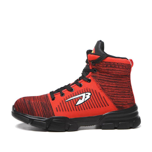 Perseus™ J3 Red High-Top Steel Toe Sneakers — Lightweight, Anti-Slip, Shock-Absorbing Safety Footwear