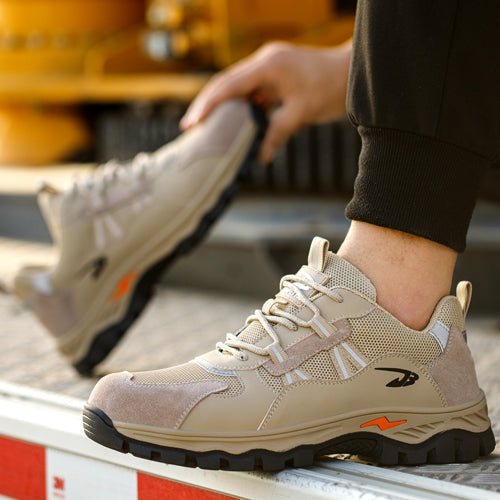 Triton™ J3 Steel Toe Work Shoes — Lightweight, Anti-Slip, Shock-Absorbing Safety Sneakers (Beige)