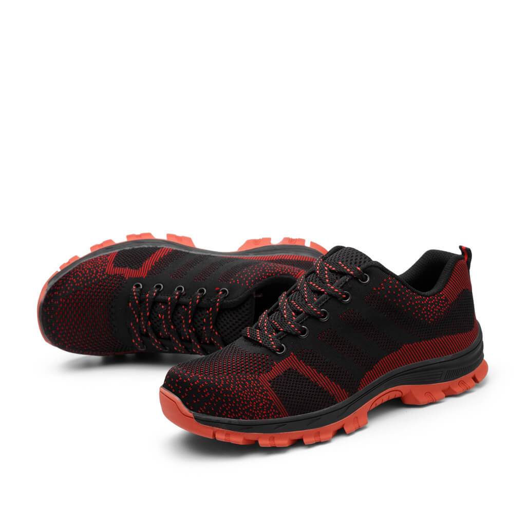 Algos™ Black-Red Steel Toe Work Sneakers — Lightweight, Breathable, Anti-Slip Safety Shoes for Men