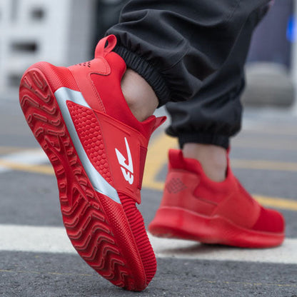 Orion™ J3 Steel Toe Slip-On Sneakers — Lightweight, Anti-Slip, Shock-Absorbing Safety Shoes (Red)