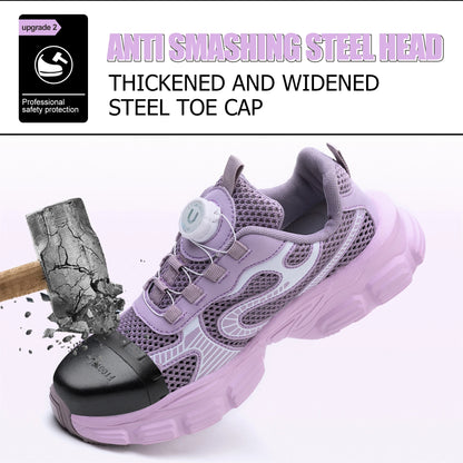 Electrona™ Umburlly Women’s Steel Toe Sneakers — Lightweight, Anti-Puncture, Breathable Safety Shoes (Violet)