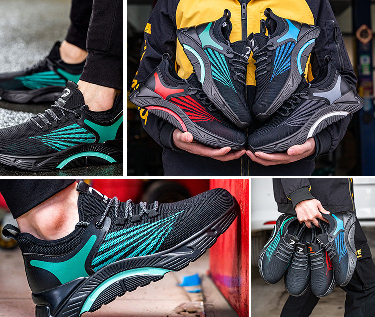 Aidos™ J3 Black-Gren Steel Toe Work Sneakers — Lightweight, Breathable, Anti-Slip Safety Shoes for Men