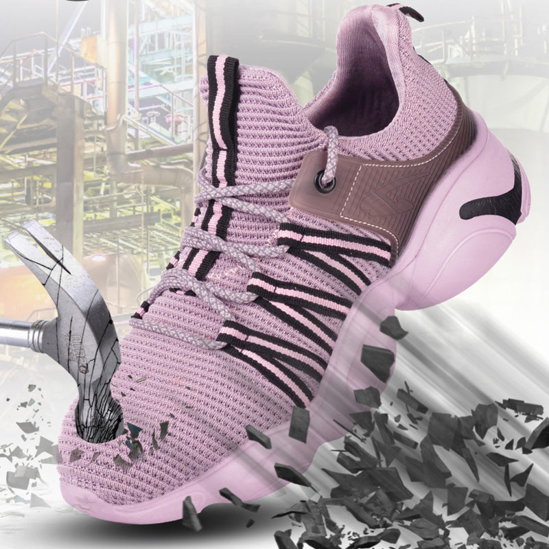 Hestia™ Pink Steel Toe Work Sneakers — Lightweight, Breathable, Anti-Slip Safety Shoes for Women