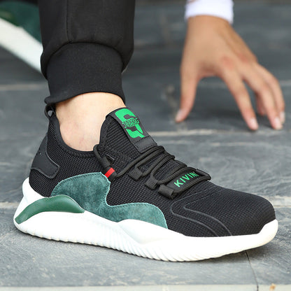 Helios™ Kivini Black-Green Steel Toe Work Sneakers | Lightweight, Slip-Resistant Safety Shoes
