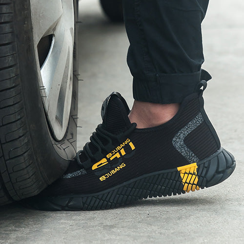 Typhon™ S Ju Bang Steel Toe Work Sneakers — Lightweight Breathable Safety Shoes (Black/Yellow)