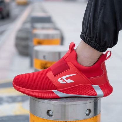 Orion™ J3 Steel Toe Slip-On Sneakers — Lightweight, Anti-Slip, Shock-Absorbing Safety Shoes (Red)